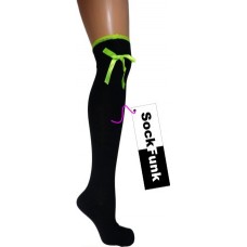 Black Over the Knee Sock with Neon Yellow Ribbon